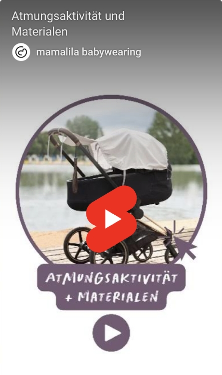 Ein Kinderwagen mit Sonnen-Cover. Im Vordergrund das rote Logo von Youtube und einem Playbutton. 